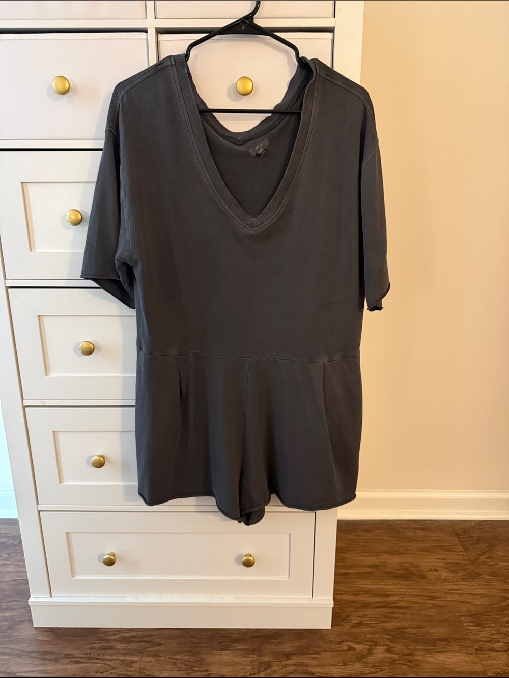 aerie Charcoal V-Neck Short Sleeve Bodysuit Romper